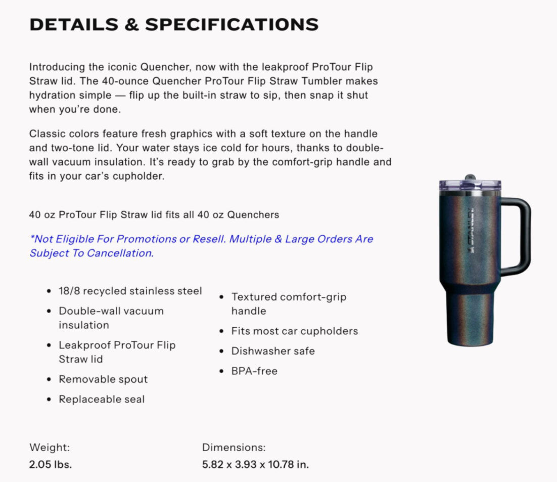 Stanley Midnight Glitz 40 0z ProTour Tumbler.