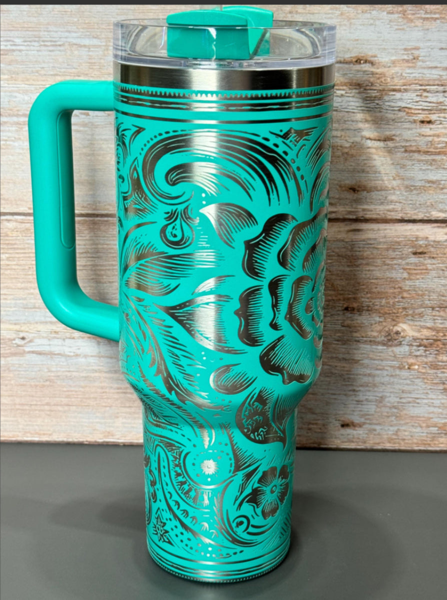 Stanley Engraved Western Flower, 40 oz Tumbler.