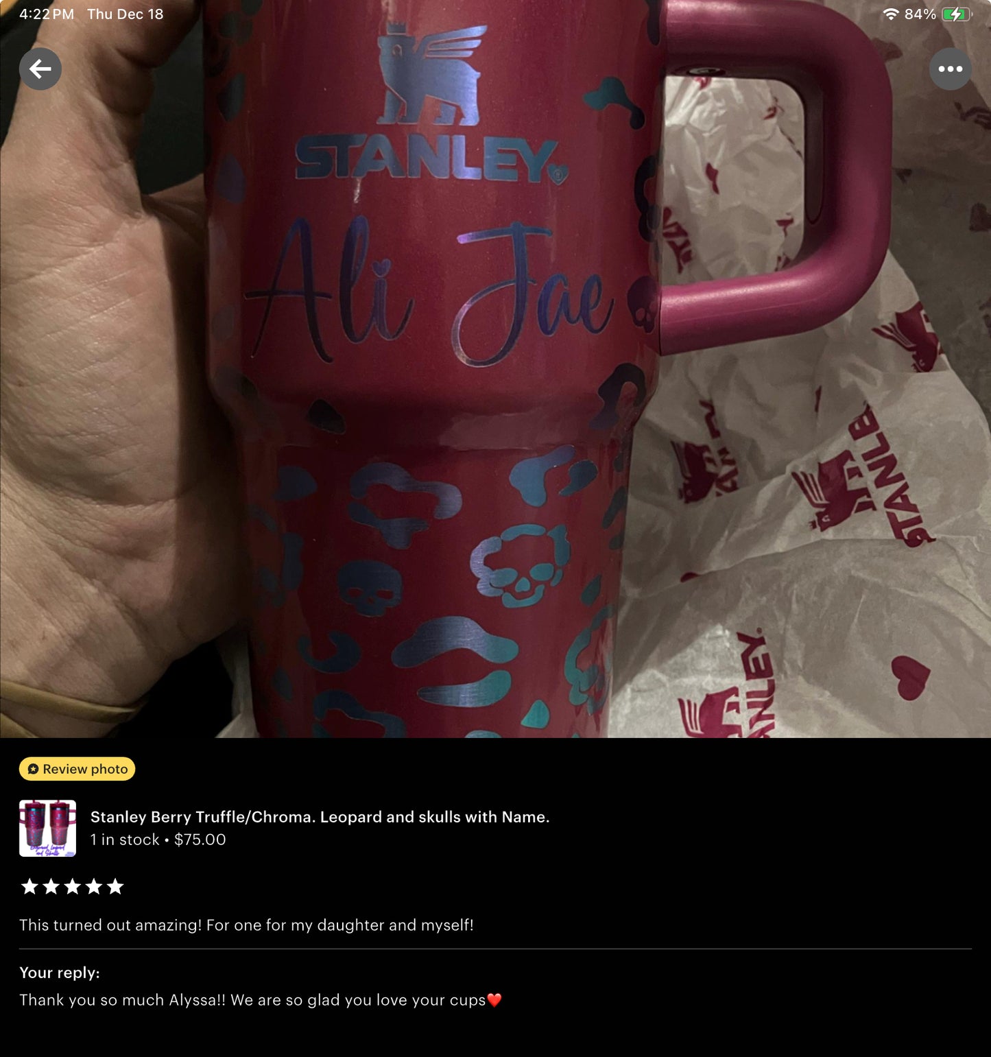 Stanley 20 oz Tumbler Berry Truffle/Chroma. Leopard and skulls with Name.