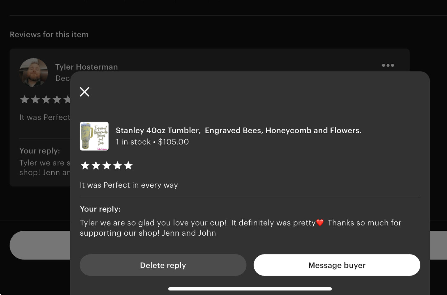 Stanley 40oz Tumbler, Engraved Bees, Honeycomb and Flowers.