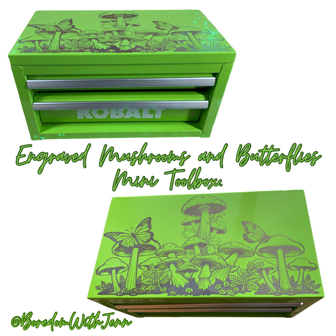 Kobalt Mini Toolbox, Engraved Mushrooms and Butterflies.