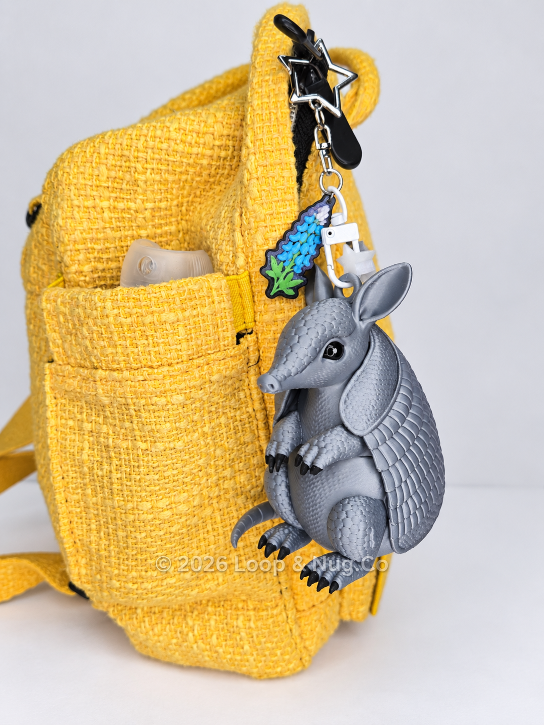 Armadillo Bag Charm with Bluebonnet Charm