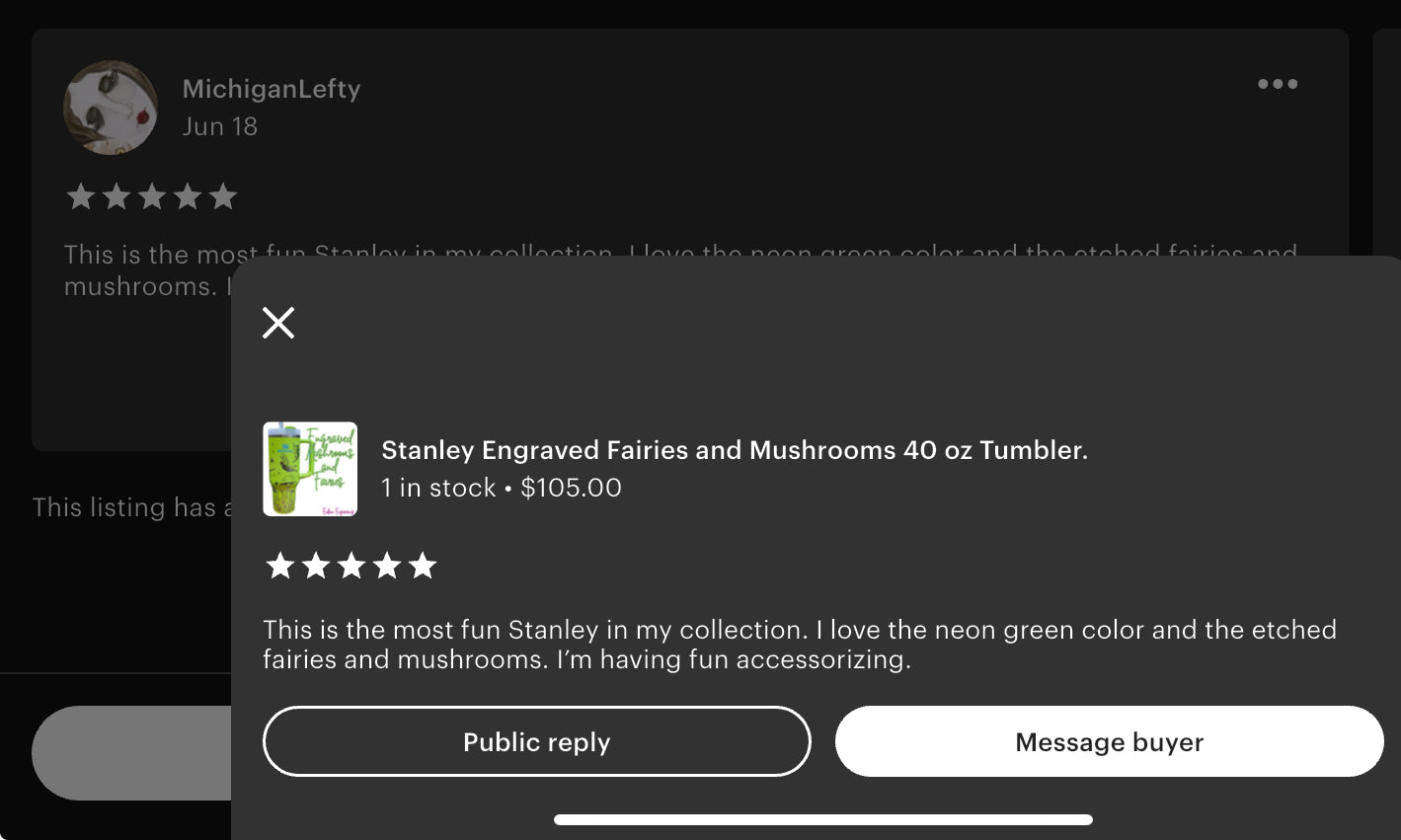 Stanley Engraved Fairies and Mushrooms 40 oz Tumbler.