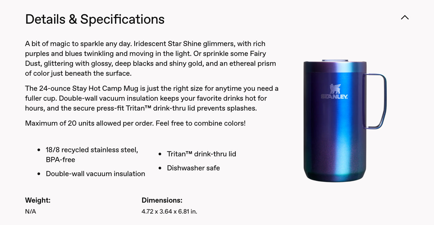 Engraved Stanley, The Dream Weaver Stay-Hot Camp Mug | 24 OZ