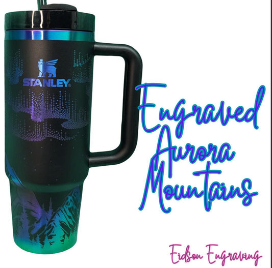 Stanley 30oz Black Chroma, Engraved Auroras.