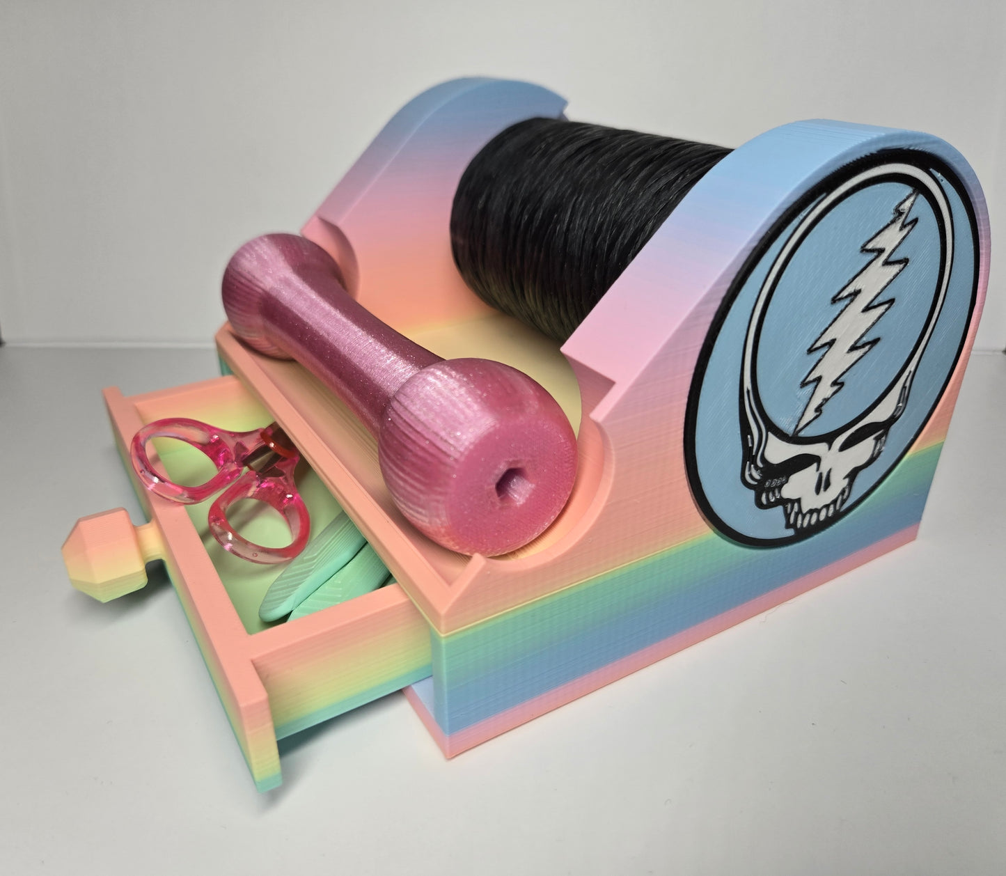 Skeleton Sinew Stand/Tool Storage With Pleating Tools, Matte Rainbow Stealie