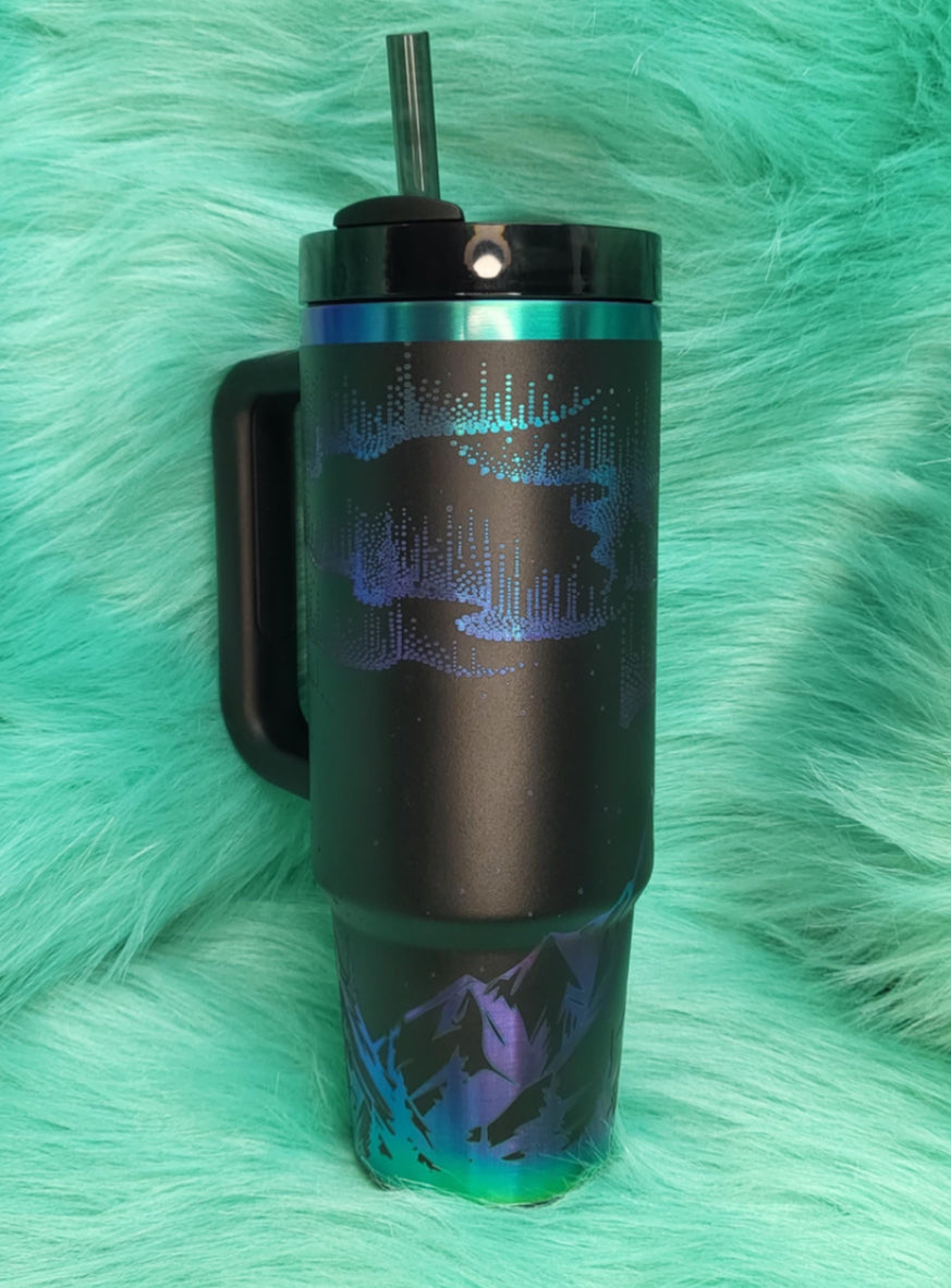 Stanley 30oz Black Chroma, Engraved Auroras.