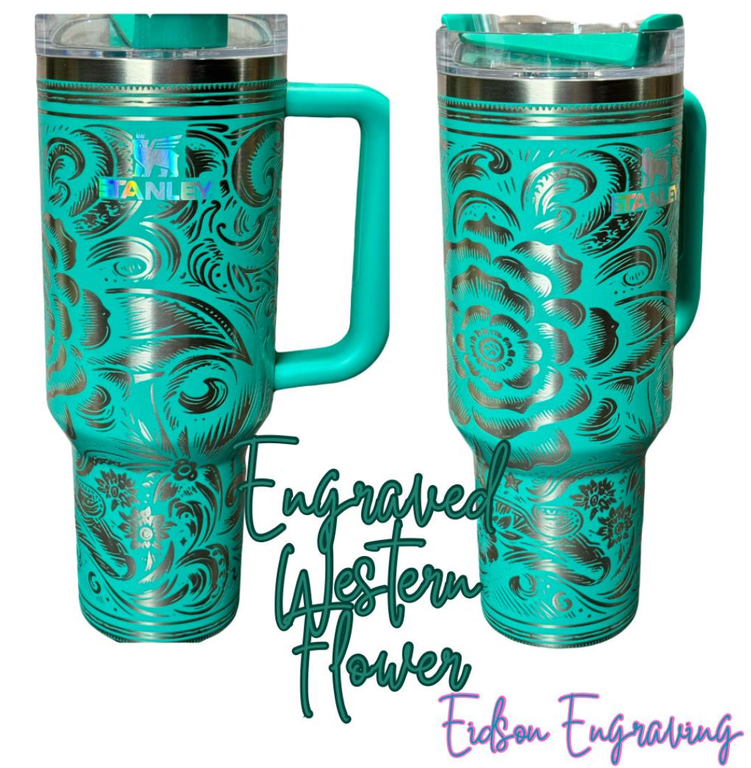 Stanley Engraved Western Flower, 40 oz Tumbler.