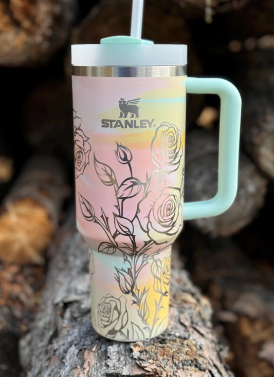 Stanley Laser Engraved Roses 40oz Tumbler.