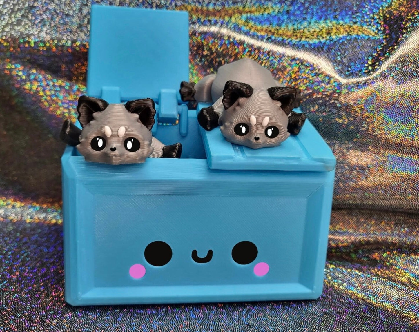 Articulated Raccoons With Dumpster. Adult Desk Toy.