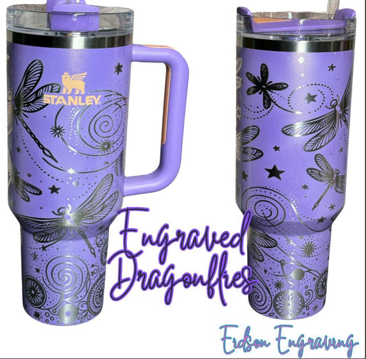Stanley Engraved Dragonflies and Doodles. 40 0z Tumbler.