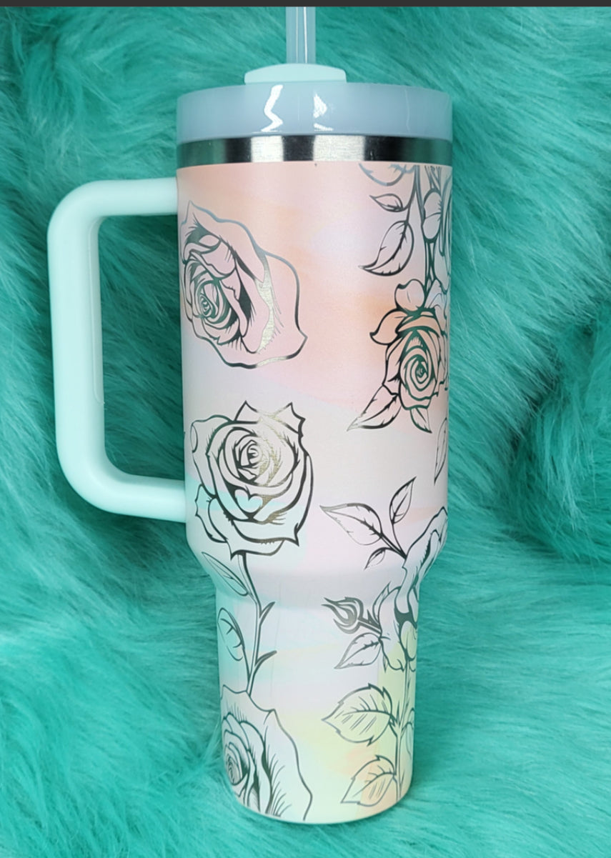 Stanley Laser Engraved Roses 40oz Tumbler.