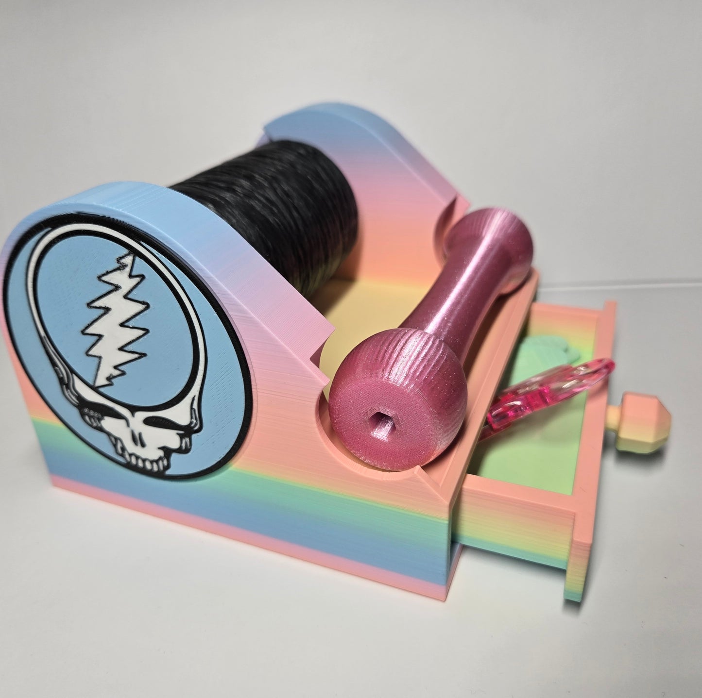 Skeleton Sinew Stand/Tool Storage With Pleating Tools, Matte Rainbow Stealie