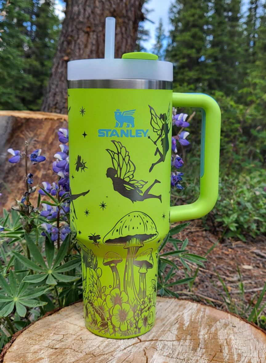 Stanley Engraved Fairies and Mushrooms 40 oz Tumbler.