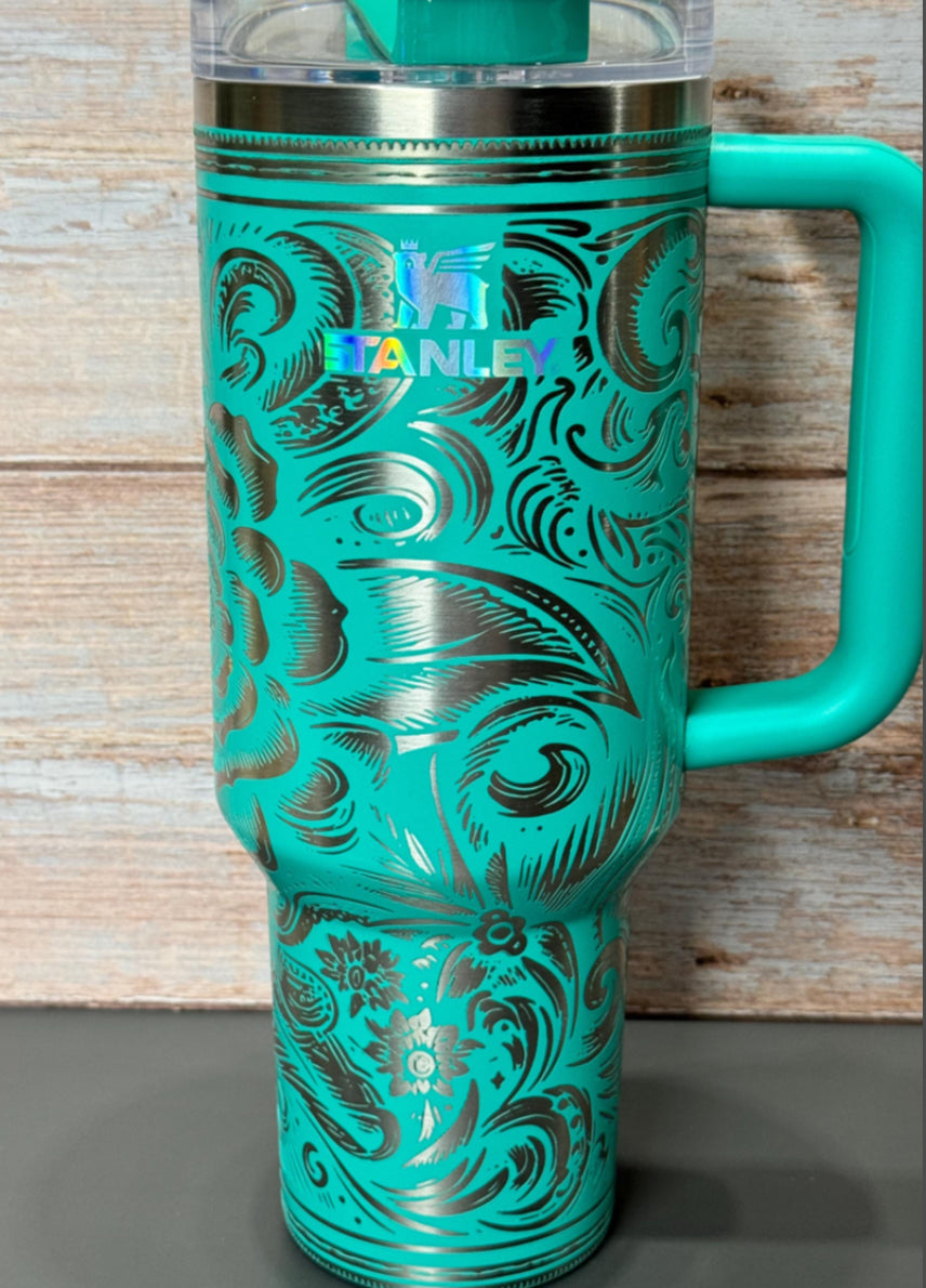Stanley Engraved Western Flower, 40 oz Tumbler.