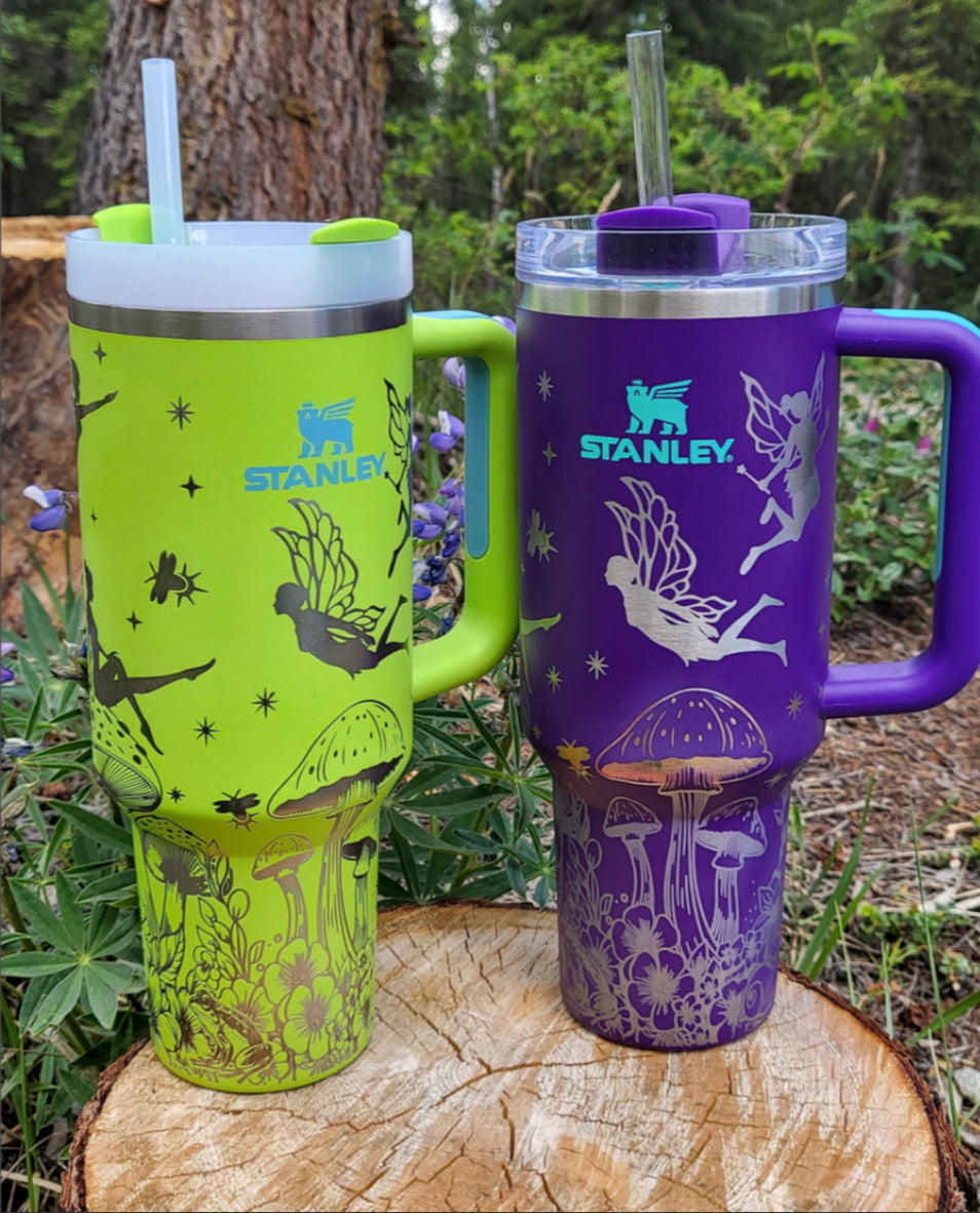 Stanley Engraved Fairies and Mushrooms 40 oz Tumbler.