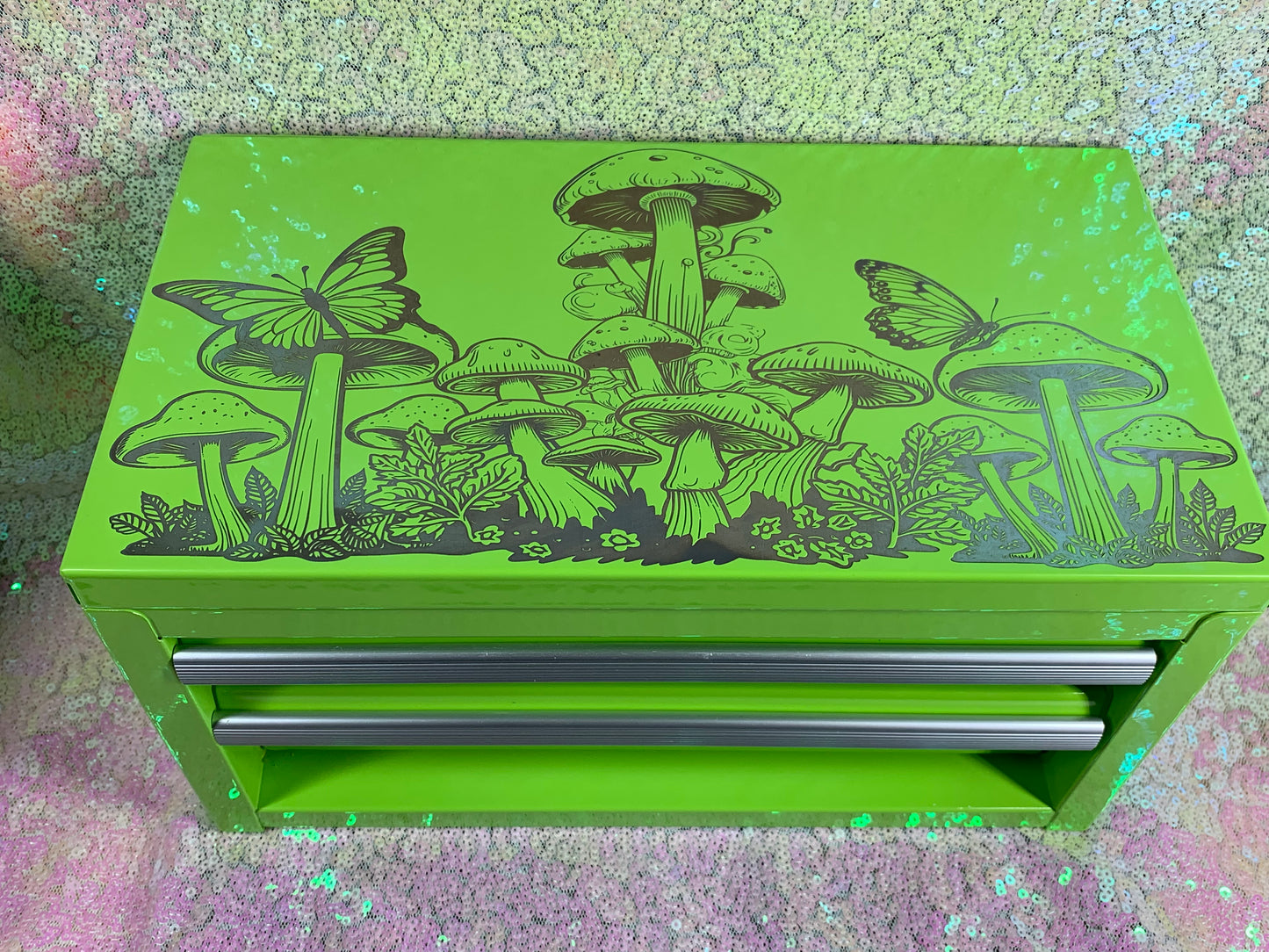 Kobalt Mini Toolbox, Engraved Mushrooms and Butterflies.